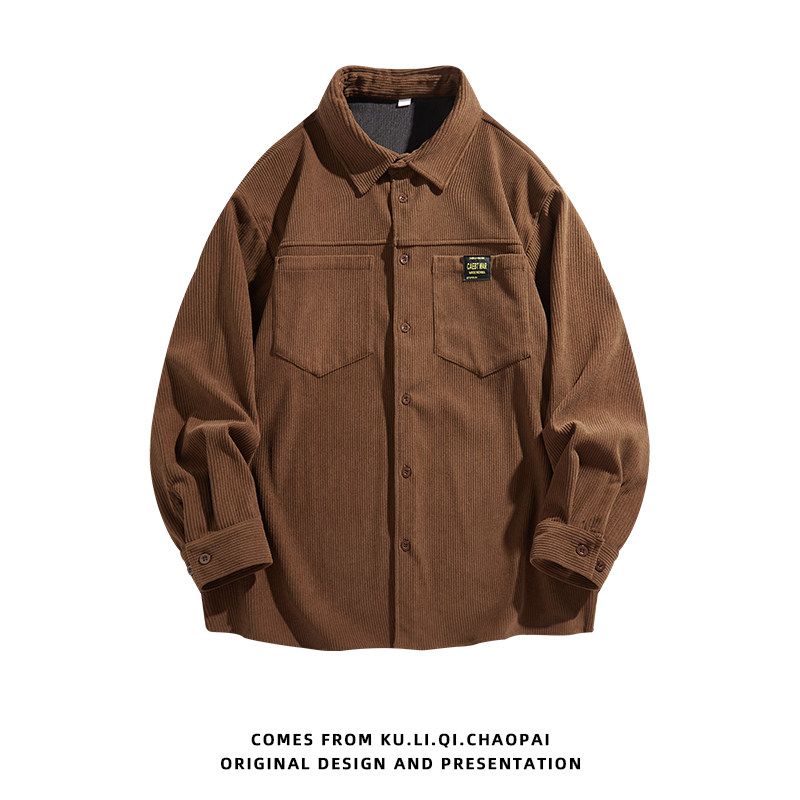 Men's Corduroy Casual Long-Sleeve Shirt for Autumn, Loose-Fitting Shirt Jacket by Mr. Mengmaite Hezi