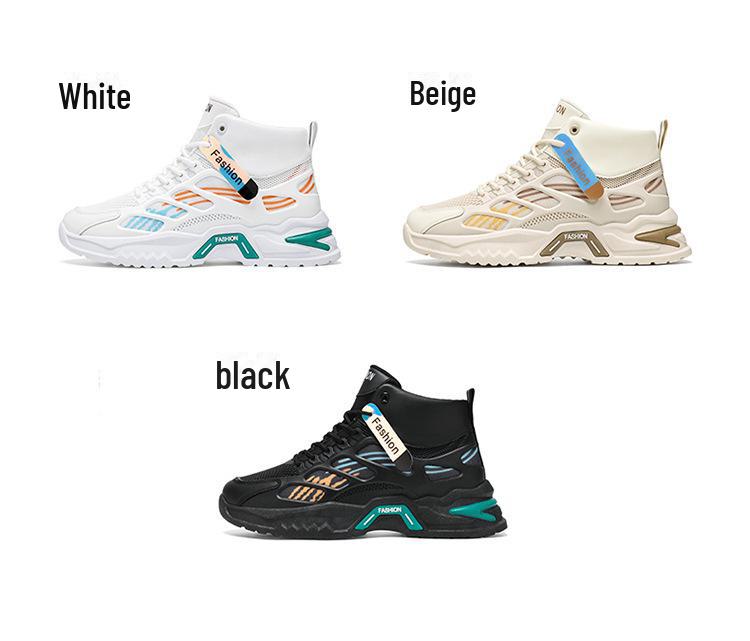 Men's Trendy Breathable High-Top Mesh Sneakers - Casual All-Match Thick-Soled Dad Shoes for Autumn