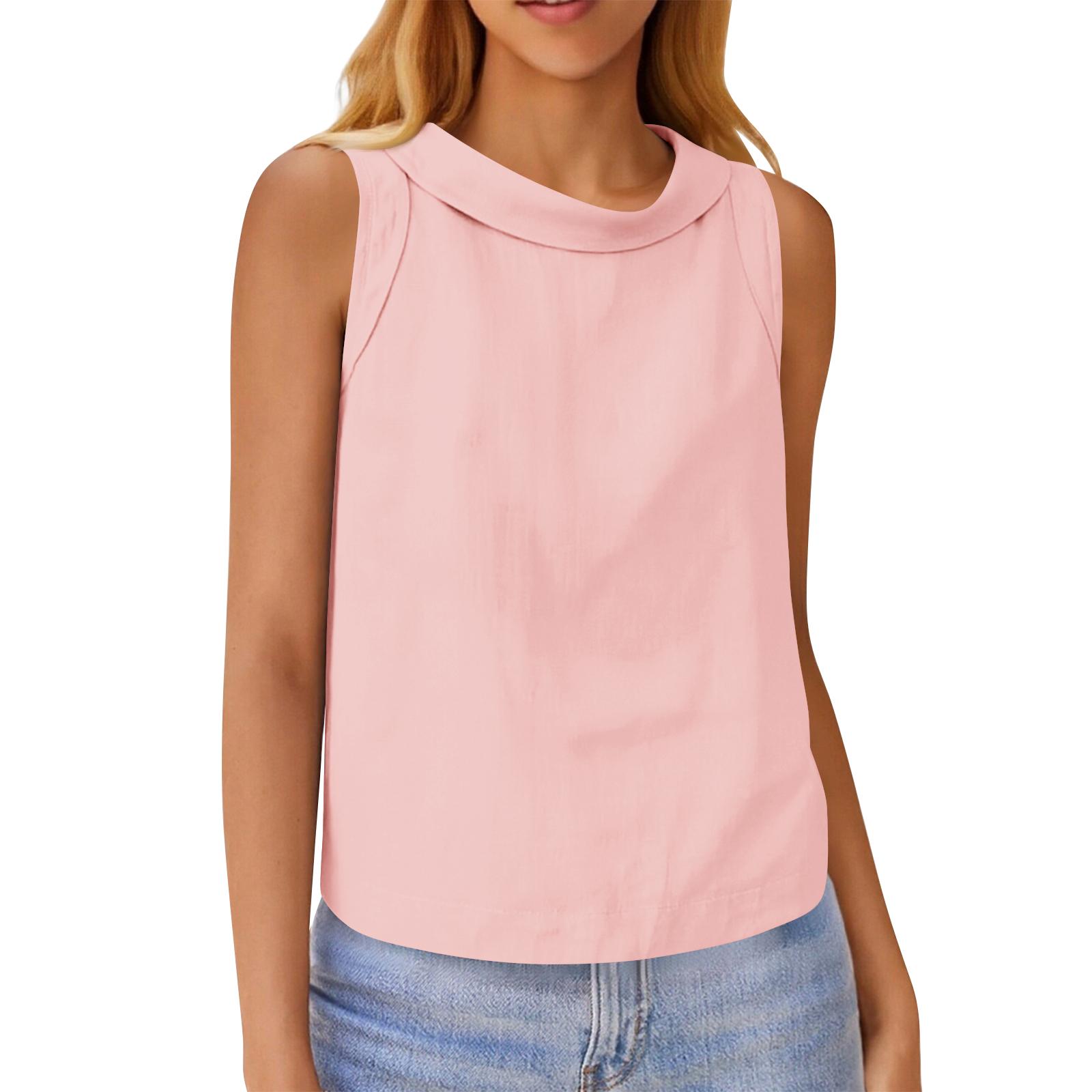 

Женский хлопково-льняной короткий пуловер, повседневный топ без рукавов S розовый