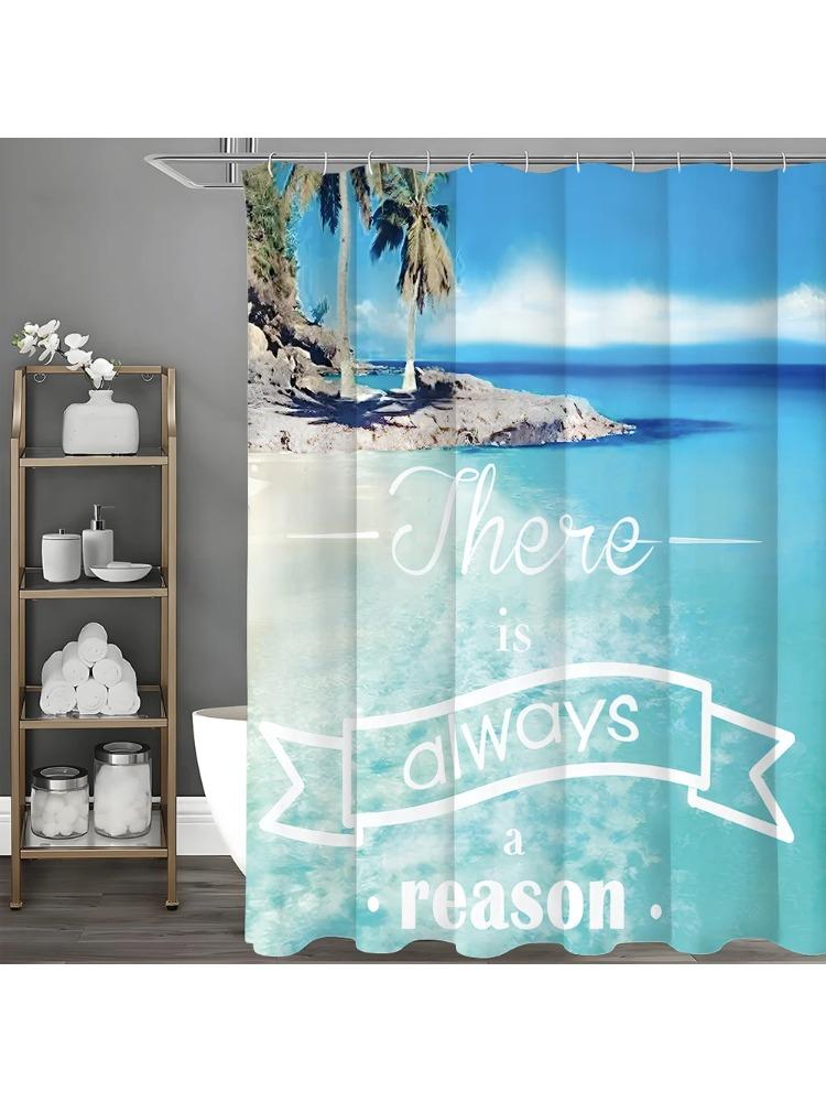 

Ocean Beach Coconut с текстом there is aways a reason Занавеска для душа, Декоративная занавеска для душа для ванной комнаты, Водонепроницаемая занавеска для душа W90xH180cm