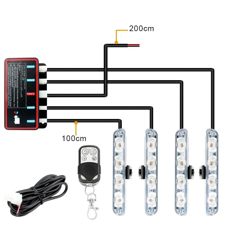 4 In 1 Rot Blau Notfall Blitzer Lichter Polizei Lichter 12V Mit Drahtloser Fernbedienung Blitz Kühlergrill Licht für Autos LKW Van SUV