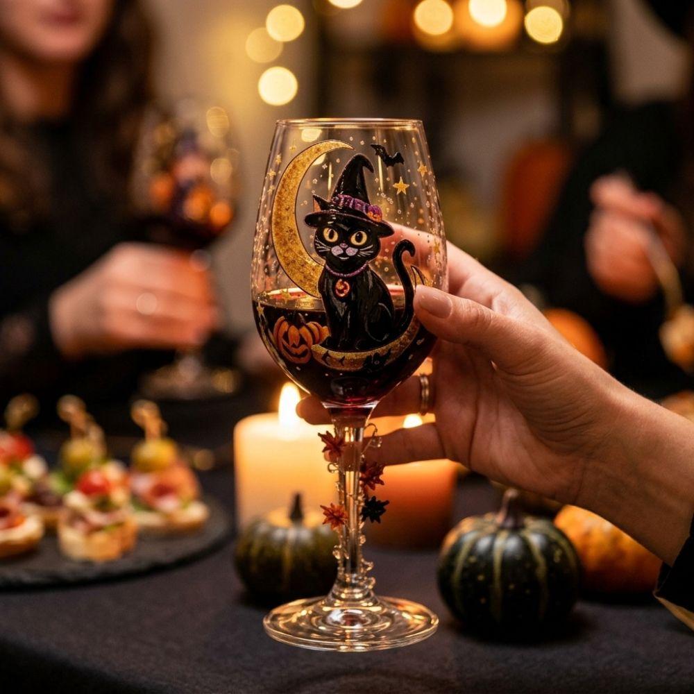 Bicchiere da Vino Zucca Strega Dipinto a Mano Grande Capacità Bicchiere da Bevanda di Halloween Bevanda Festiva
