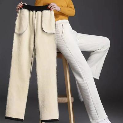 Fashion Winter Thicken Warm Velvet Pants Women High Waist Chenille Wide Leg Pants Office Lady Casual Straight Trousers  30445