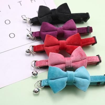 Velvet Bow Solid Color Cat Collar Small Dog Collar Adjustable Safety Buckle