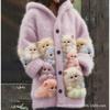 Womens 3D Cat Print Hooded Cardigan Sweater Coat Long Sleeve Thick Casual Outerwear