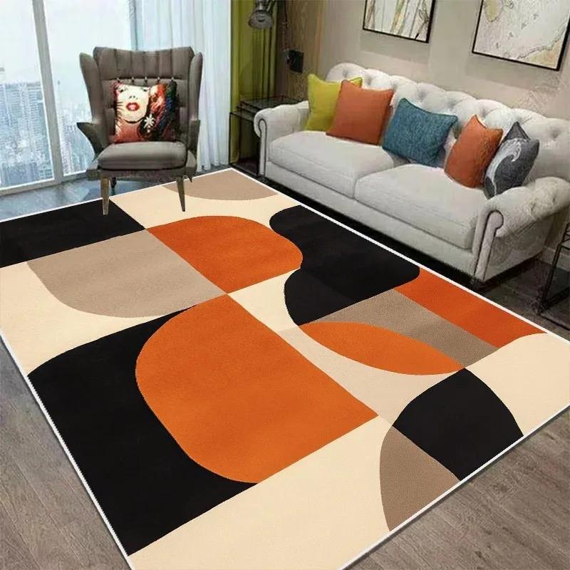 Alfombra geométrica naranja y negra para sala de estar, alfombrilla de suelo para baño resistente a la suciedad, alfombras grandes antideslizantes para dormitorio, decoración del hogar