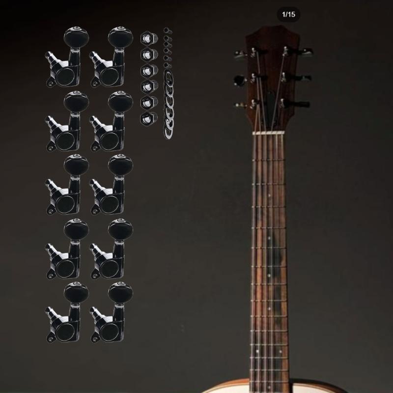 Pack of 6 Black Guitar Peg Replacement Set Metal Texture Guitar Tuners Suitable for Left Hand Acoustic Electric Guitars