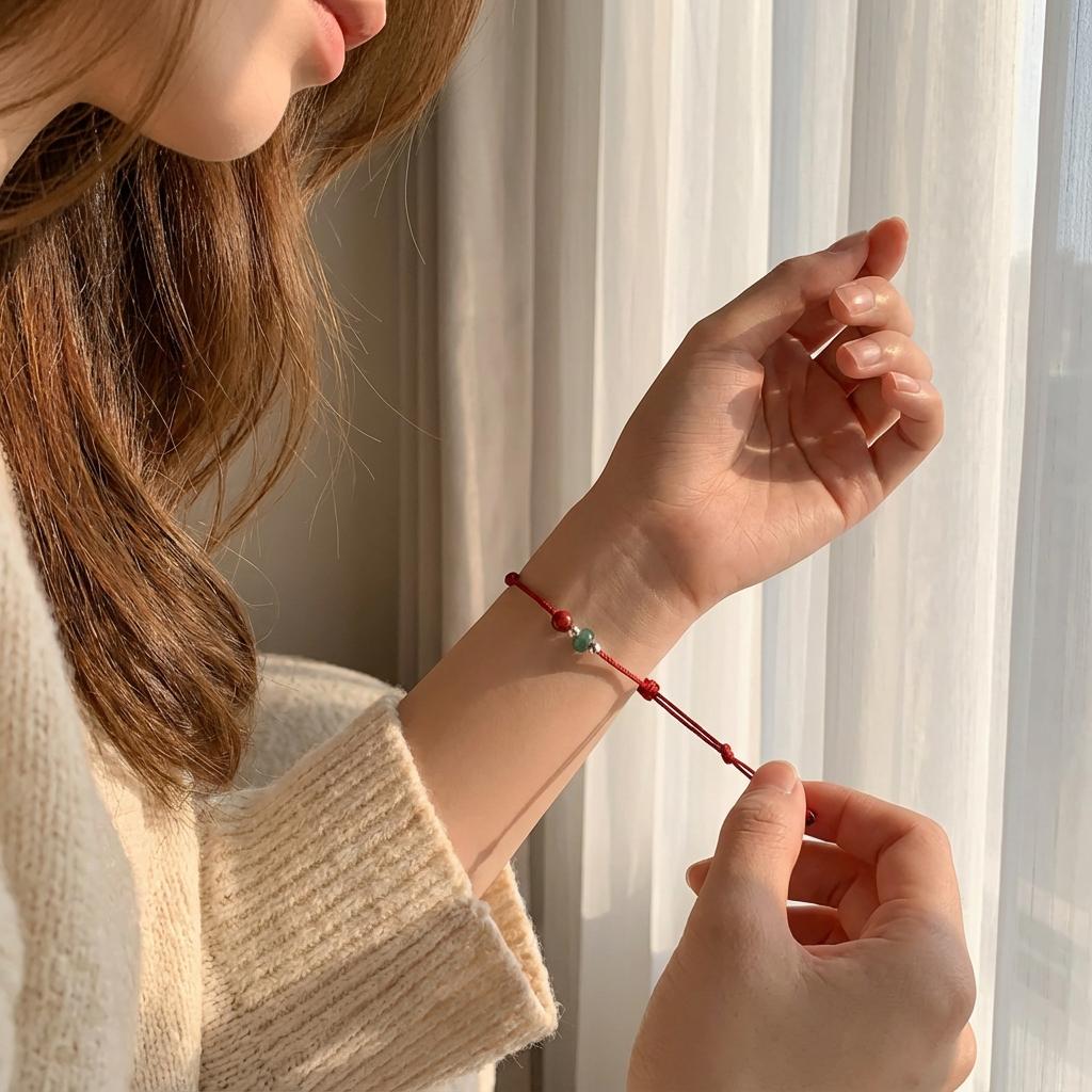 Pulseira Corda Vermelha do Destino Feita à Mão para Mulheres Homens Minimalista Pedras da Sorte Contas Ajustável Amuleto de Proteção Joia Presente 2026