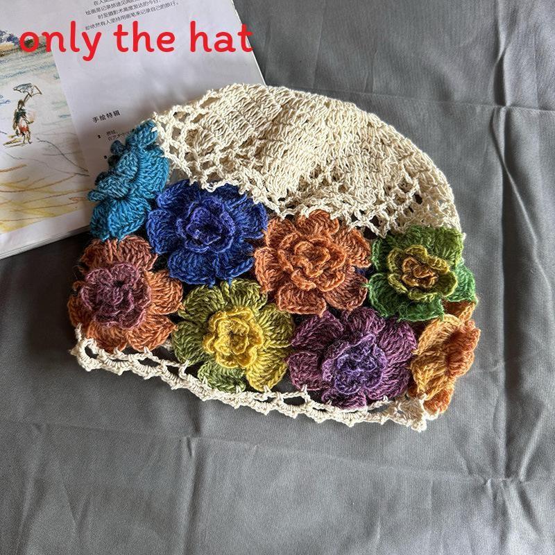 Style Knitted Ethnic Hat With Hollow Out Design And Flower Decoration Daily For