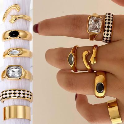 2023 Nový korejský Vintage Embrace Ring Luxusní Intarzovaná sada prstenů 6 kusů Elegantní Girl Charm Party Dárek Osobnost Punk Ring Set