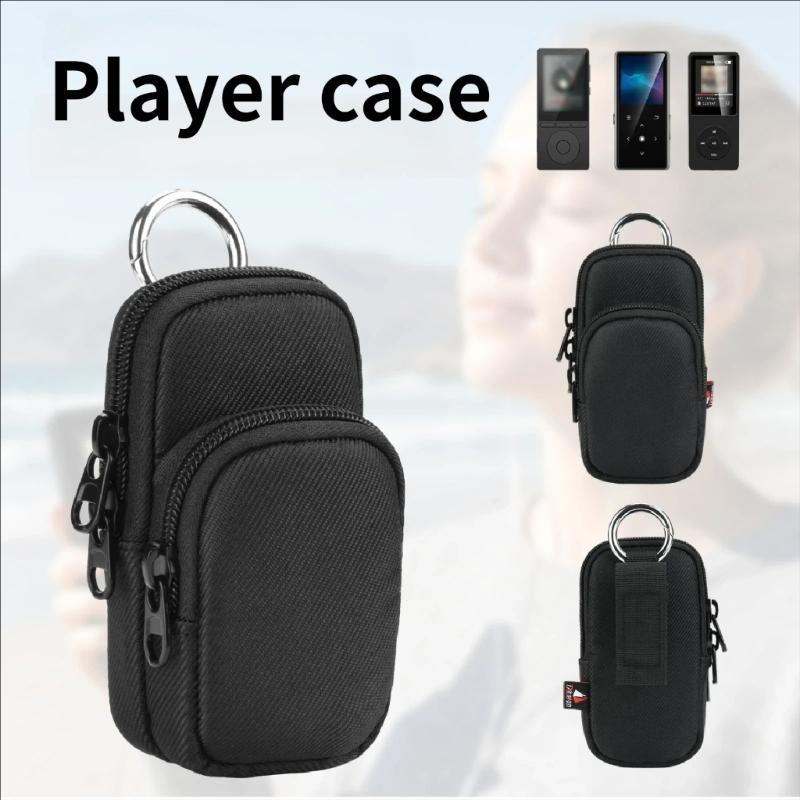 Nylon Carrying Case For MP3 Player With Double Pocket And Metal Hook Protective Storage Pouch Easy Attachment