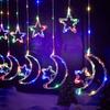 Creative Warm White Ramadan Lights Multicolor 135 LED Star Moon Curtain Light USB Plug Gift LED Curtain Lights Party Decoration