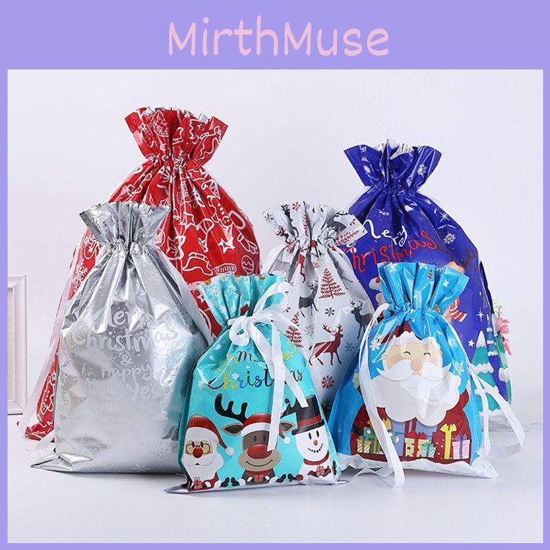 5pcs Christmas Sacks Reusable Drawstring Gift Bags With Cute Holiday Designs