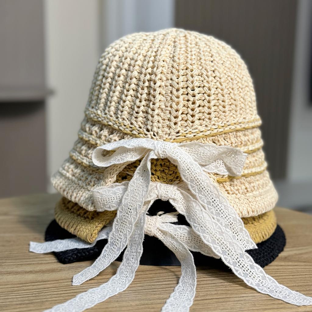 Korean Version of Thin Woven Temperament Fashionable Fisherman's Hat Children's Spring and Summer Face Small Casual Versatile Hollow Knitted Basin Hat