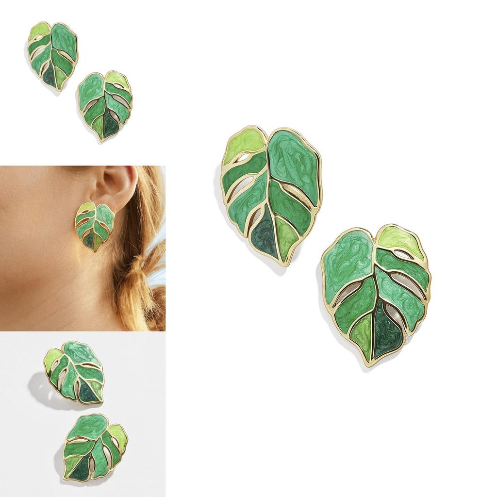 Fashionable Green Leaf Drop Earrings Stylish Summer Alloy Jewelry For Women
