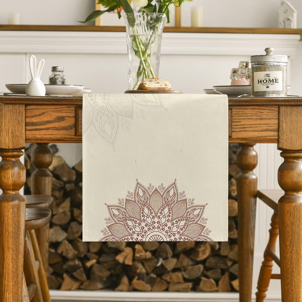 Lněný běhoun na stůl Bohemia Vzor mandaly Ubrus Stolní vlajka Stolní prostírání Stolní dekorace