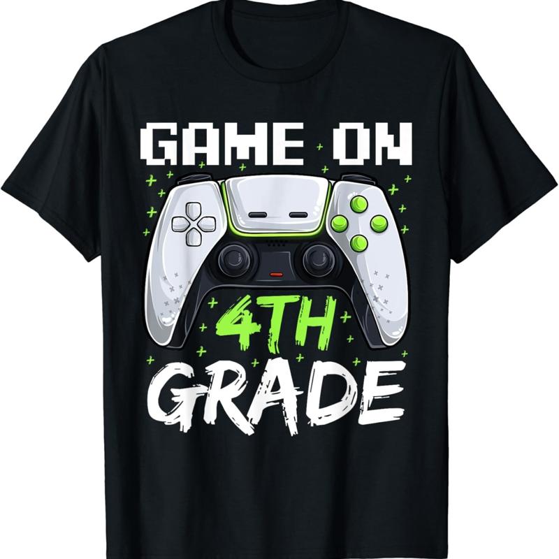 

Game On 4th Grade T Shirt_ Funny Back To School Gamer Boys Shirt - Men s Summer Cotton Graphic Tee S разноцветный