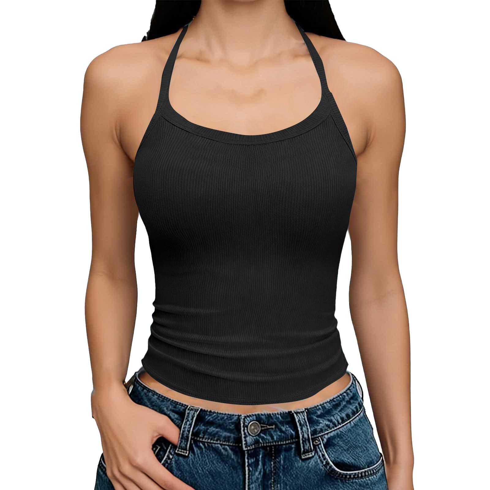 

Women’s Ribbed Knit Neck Sleeveless Fitted Tank Top Stretchy Soft Casual Basic Solid Camisole for Daily Wear S чёрный
