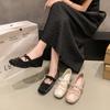 French inner height increase small single shoes women's 2025 new spring and summer square head Mary Jane shoes gentle evening shoes ballet shoes