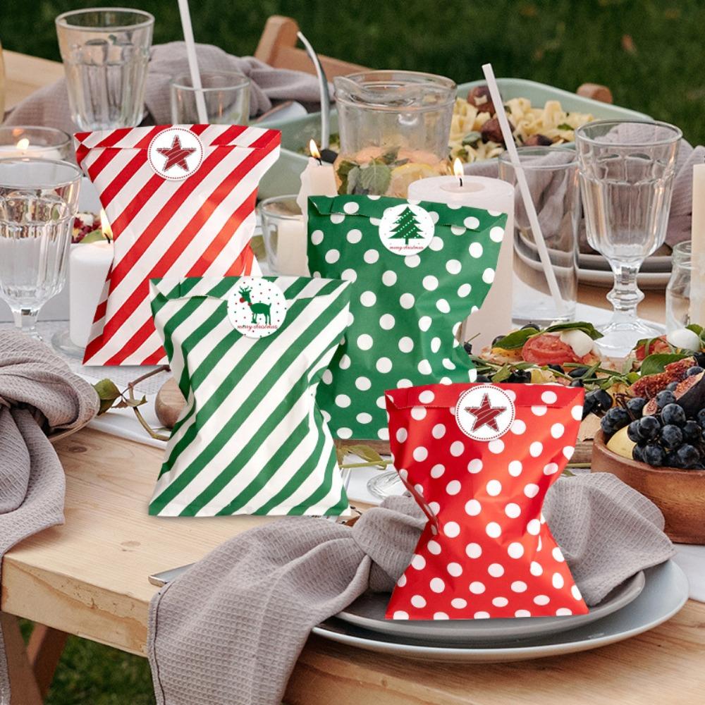 24Pcs with Stickers Christmas Gift Paper Bags Mixed Style Cookie Packaging Bag  Bakery