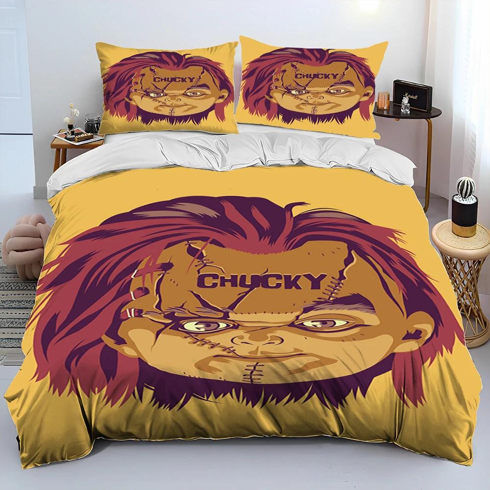 Anime Movie Duvet Cover Character Chucky Saw Comforter Bedding Set,Bed Set Quilt Cover Pillowcase,King Queen Size Bedding Set