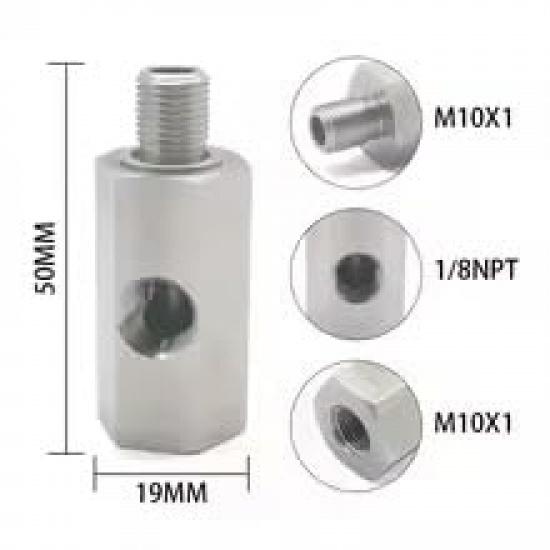 Oil Pressure Sensor Tee M10x1.0 to M10x1.0 Adapter Side Holes 1/8NPT Female Turbo Supply Feed Line Gauge