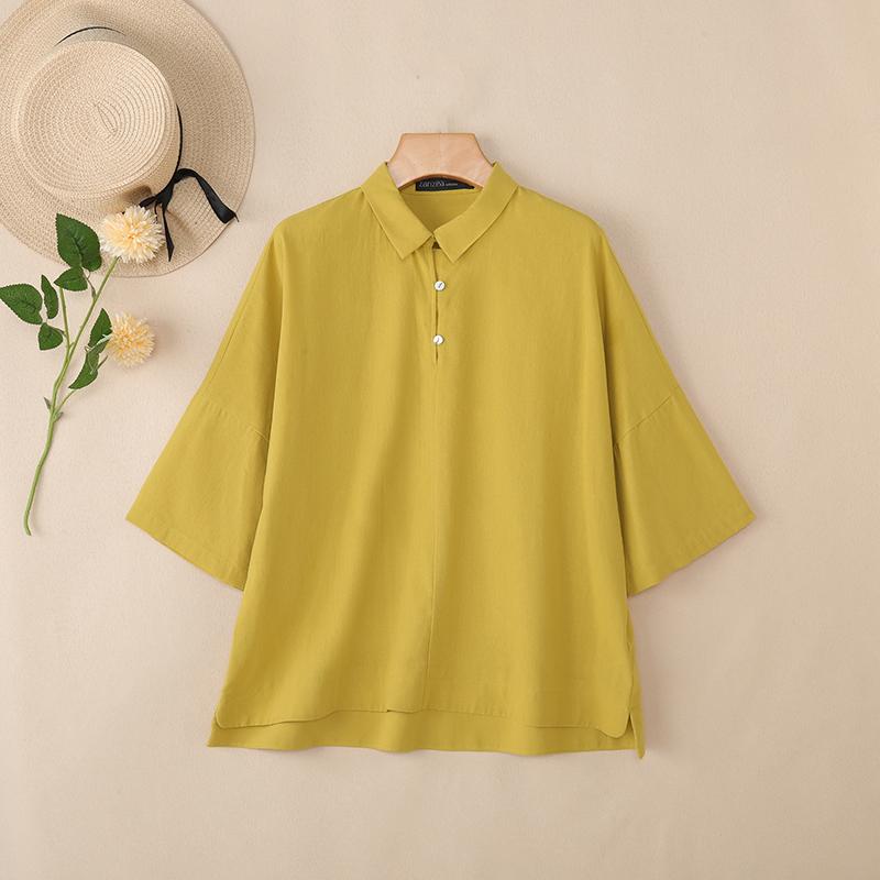 

ZANZEA Women Turn Down Collar Loose Casual 3/4 Sleeve Blouse 5XL жёлтый