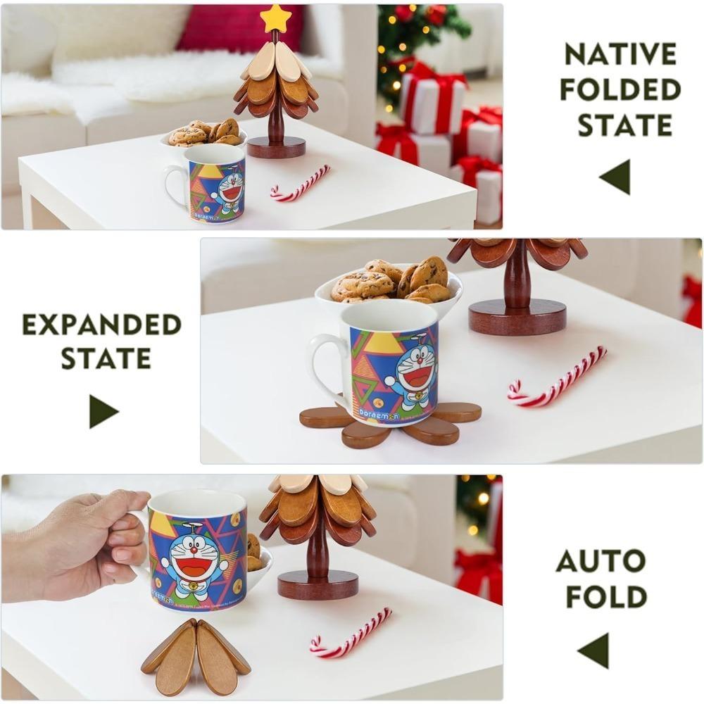 Christmas Wooden Coaster Trivet, Wooden Tree Shaped Coaster Mat Wooden Set of 3 Home and Restaurant Tabletop Decorative Coasters