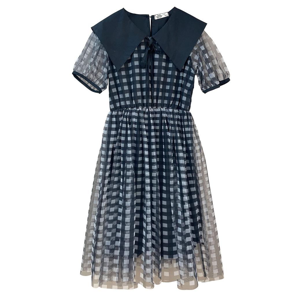 Weileenice Black Size Short Sleeve Checkered Elementary School Entrance Memorial Formal Korean Short Summer Children's Dress, 140, Pattern, Girls'