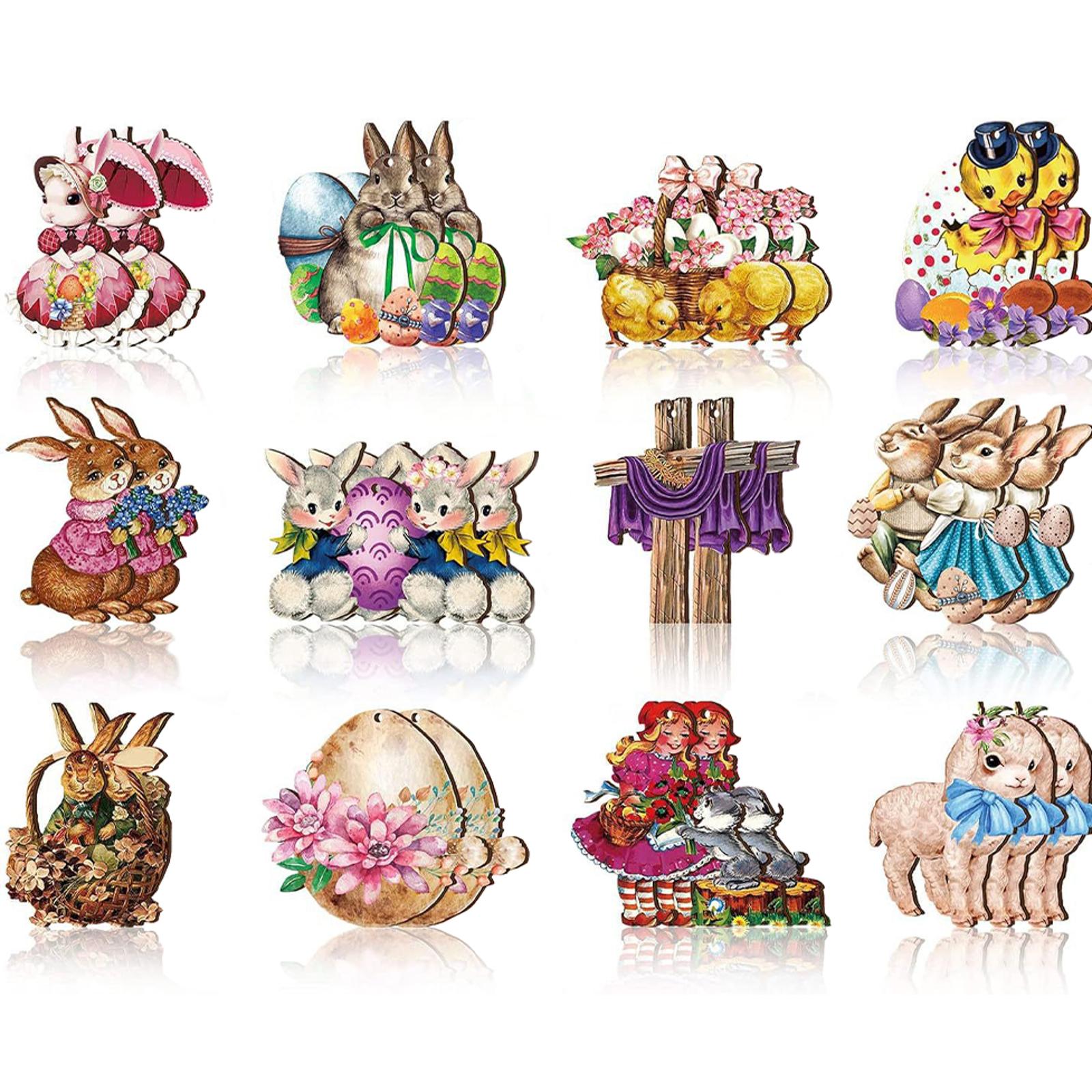 Wooden Hanging Ornaments Exquisite Wood Pendant with Rope Hanging Pendant Decorative Easter Ornaments for Tree Decoration