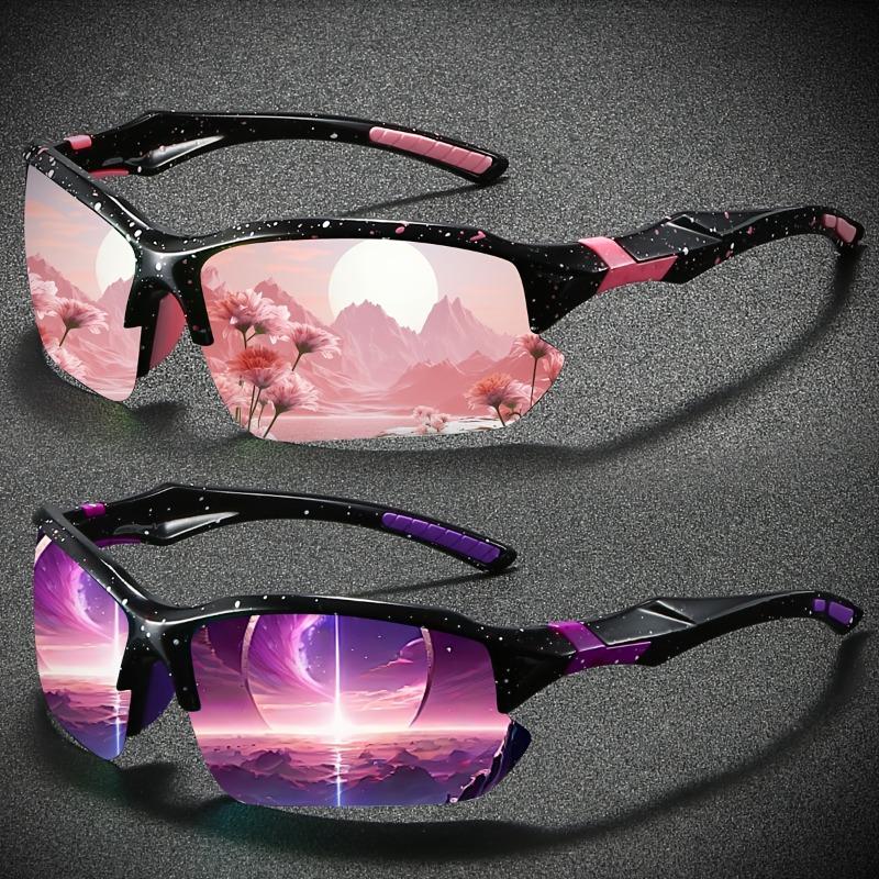 

2pcs Women s Semi-Rimless Polarized Sunglasses TAC Color Coated Lenses Purple & Pink Classic Design, Daily & Gift Use
