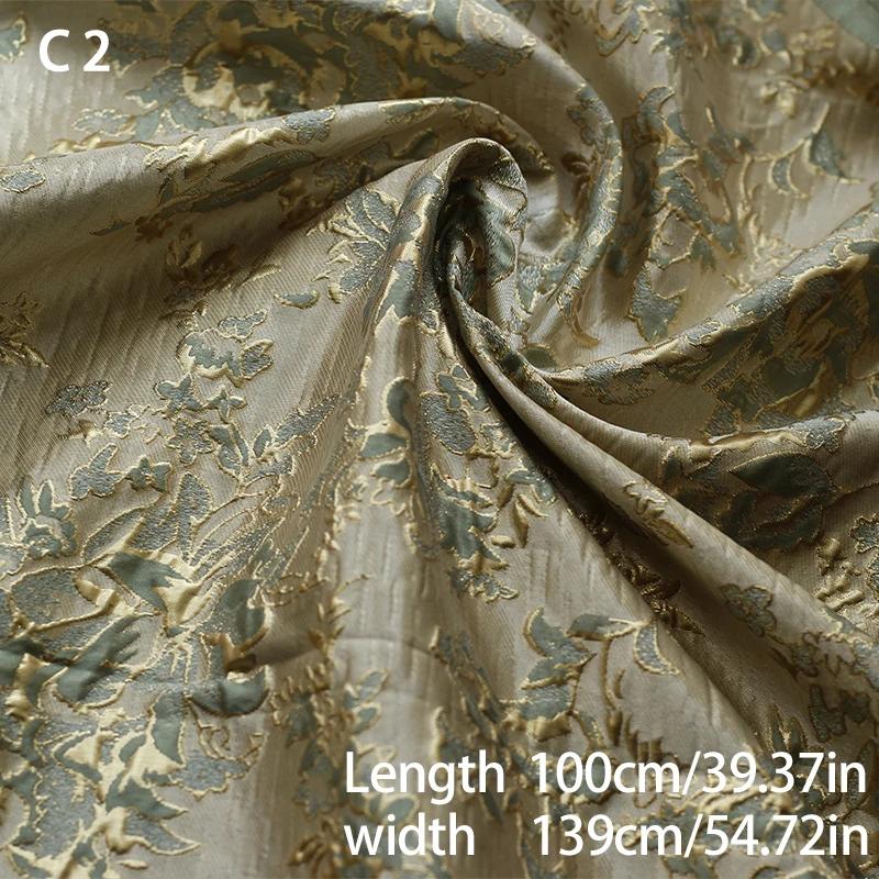 Elegant Bronsguldtråd Blommönster Jacquardtyg 3D Präglad Diy Sy Hanfu Cheongsam Klänning Väska Tyg Hemtextilier