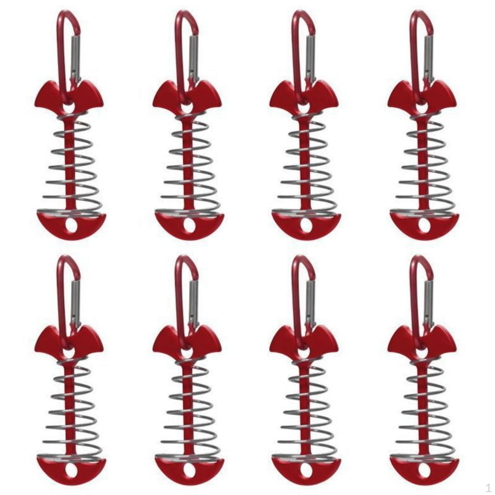 8 Pieces Fishbone Ground Pegs Metal Deck Anchor Vermilion Peg for Campers, 8PCS with Buckle