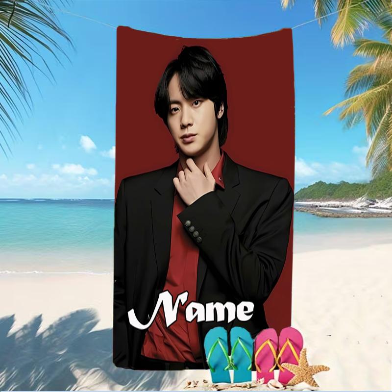 Customizable personalized beach towels Jimin themed designs.Suitable for the beach, yoga, sports;ideal as beach accessories