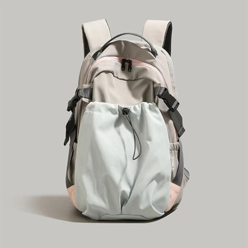 Fashion Nylon Backpack with Drawstring Side Pocket Adjustable Padded Straps for Outdoor Daily Use Large Capacity Shoulder Bag