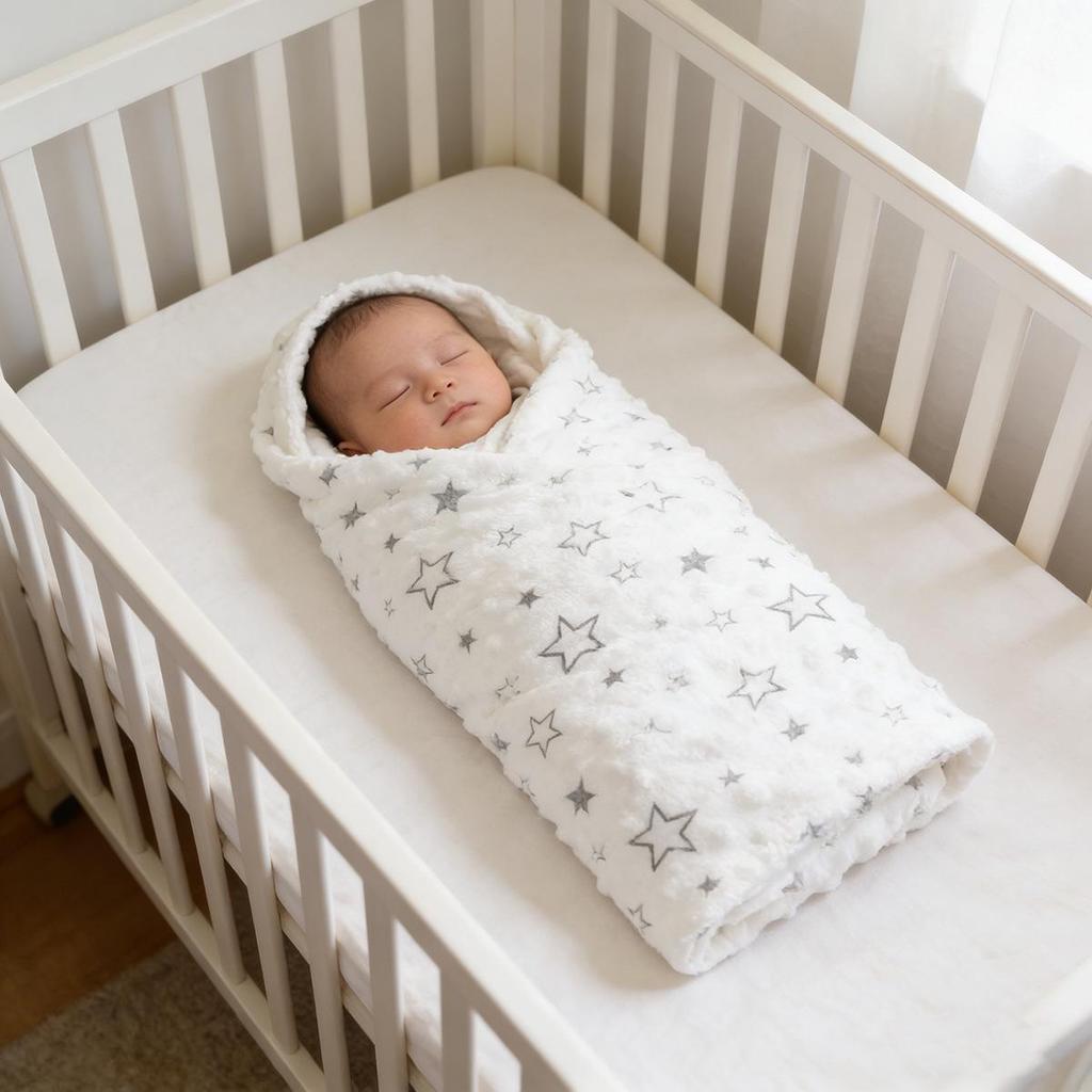 Newborn Mung Bean Velvet Soothing Baby Swaddle Blanket with Double Layer Edging and Bubble Press Design