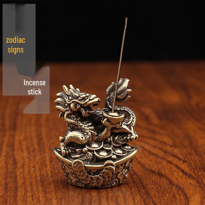Brass Zodiac Incense Holder: Creative Copper Dragon, Tiger, Snake Design
