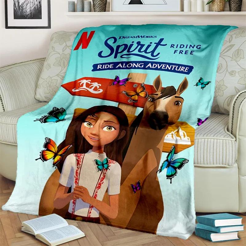 Coperta Cartoon Spirit a Cavallo con Cavalli Liberi, Morbida Coperta Plaid per Casa Camera da Letto Letto Divano Picnic Viaggio Ufficio Coperta per Bambini