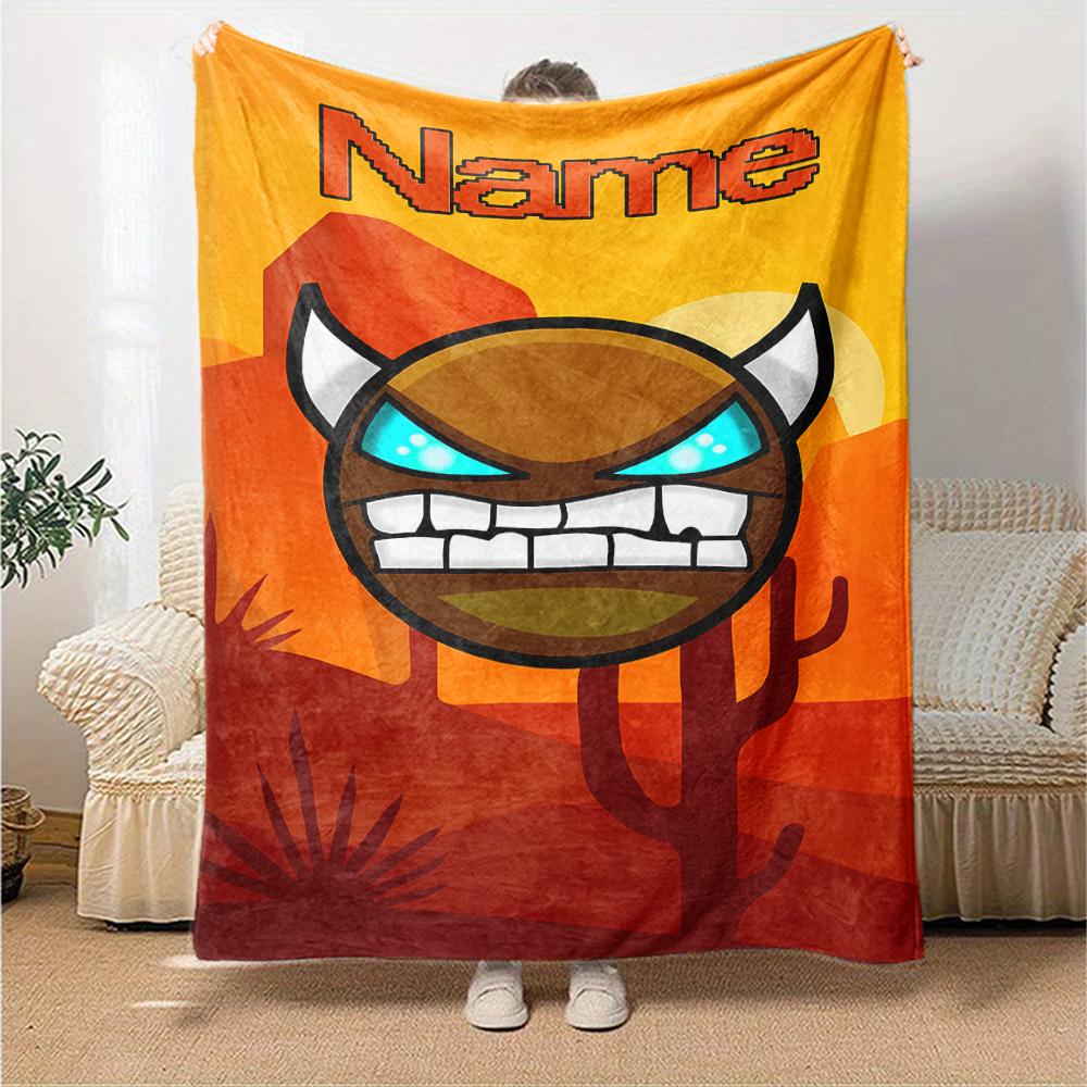 Customiz Name Personality Geometry Dash Blanket Soft &Warm Sofa Office Bed Travel Lunch Break Blanket, Gift Suitable All Seasons