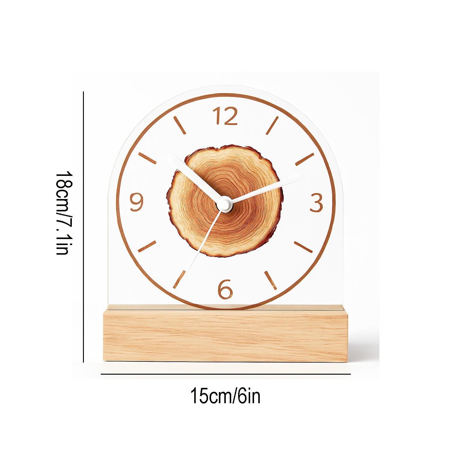 

Tree Ring Acrylic Desk Clock, Silent Nordic Style with Solid Wood Base, 6 Inch Minimalist Home Decor