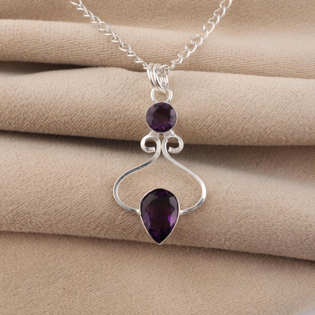 African Amethyst Gemstone 925 Stamped Silver Handmade Jewelry Pretty Pendant 1.60" For Anniversary Gift PP-13-10