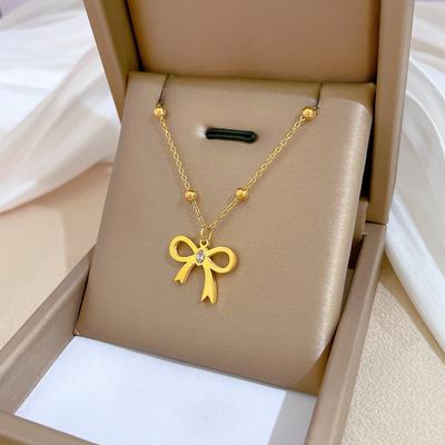 Zircon Bow Simple Wind Furnace Real Gold Necklace Female Collarbone Chain Accessories
