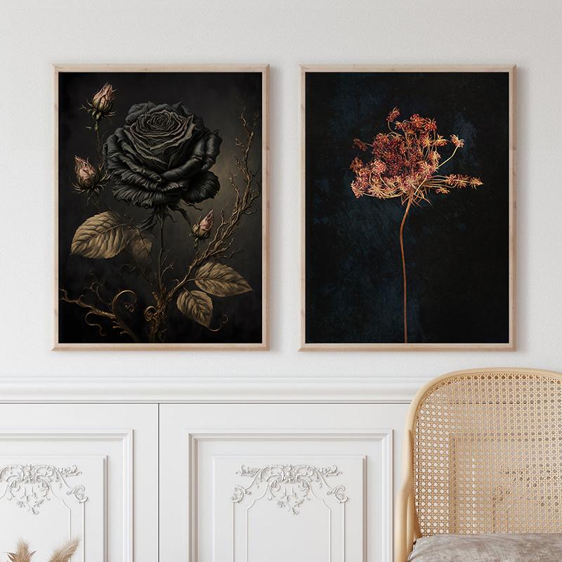 Moody Victorian Paintings Prints Vintage Dark Academia Aesthetic Decor Floral Poster Skeleton Canvas Painting Gallery Wall Decor