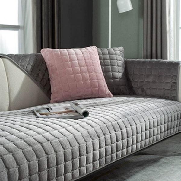 Ensfarget sklisikkert sofatrekk Tykk myk plysj sofa Putehåndkle til stuemøbler Dekor Slipcovers Sofatrekk