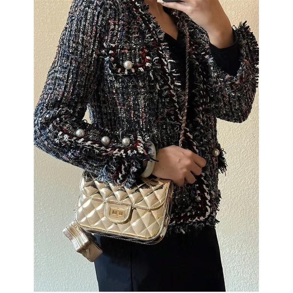 IELGY Women's Patent Leather Square Bag, Versatile Tofu Bag, High-end Silver Diamond Shoulder Chain Bag.