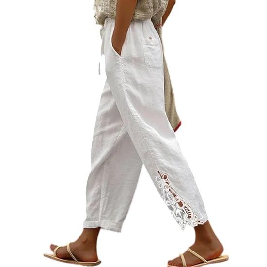 Women Pants, Drawstring Adjustable Waistband High Waist Summer Pants, Pure Color Loose Fit Casual Trousers for Travel Work School Daily Wear