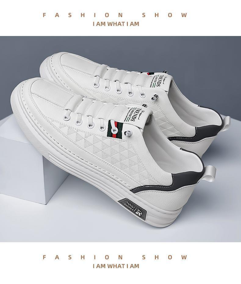 Men's 2024 Autumn Trend: Super Soft Genuine Leather White Skate Shoes - Breathable, Versatile, Casual Sports Style.