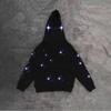 Yıldız Baskılı Unisex Sokak Giyim Kapüşonlu Sweatshirt Bol Kesim Fermuarlı Ön Günlük Sweatshirt Erkek Kadın