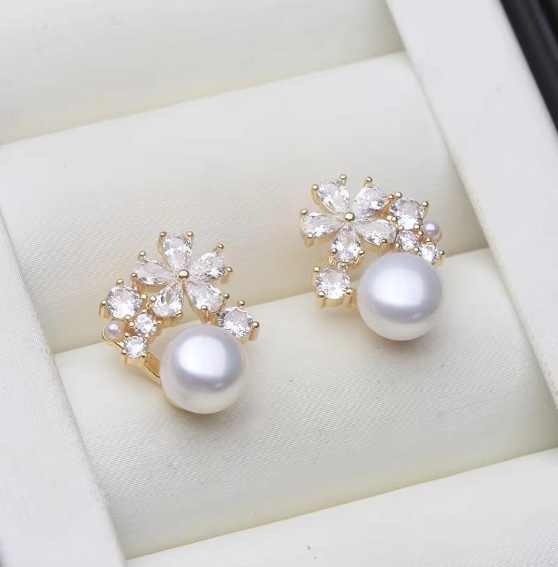 Real Freshwater Earrings with Natural Pearls,Flower White Natural Pearl Earrings Jewelry Wife Mother Birthday Gifts Pink Black