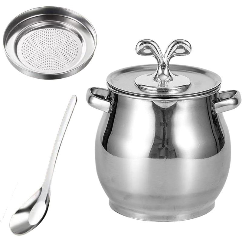 Grease Container - Stainless Steel Bacon Grease Saver, Kitchen Oil Container Can, With Strainer And Spatula | Cooking Oil Keeper Storage Can, Kitchen 1.5L